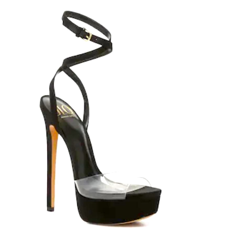 ⭐️ J LO Junnie Clear & Black High Heel Ankle Strap Platform